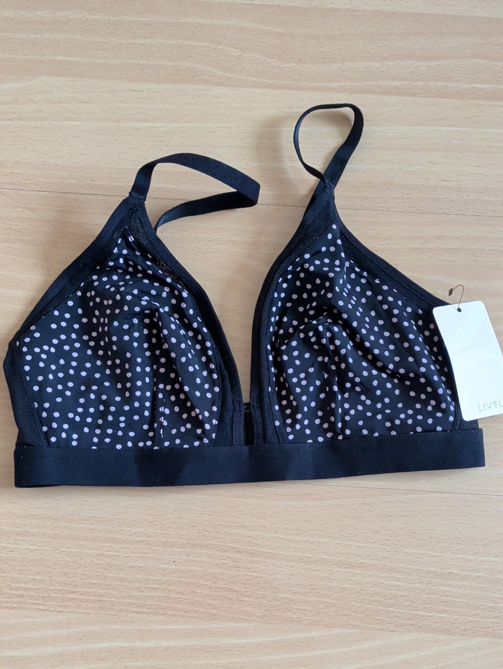 Lively Black Bralette with Light Pink Polka Dots